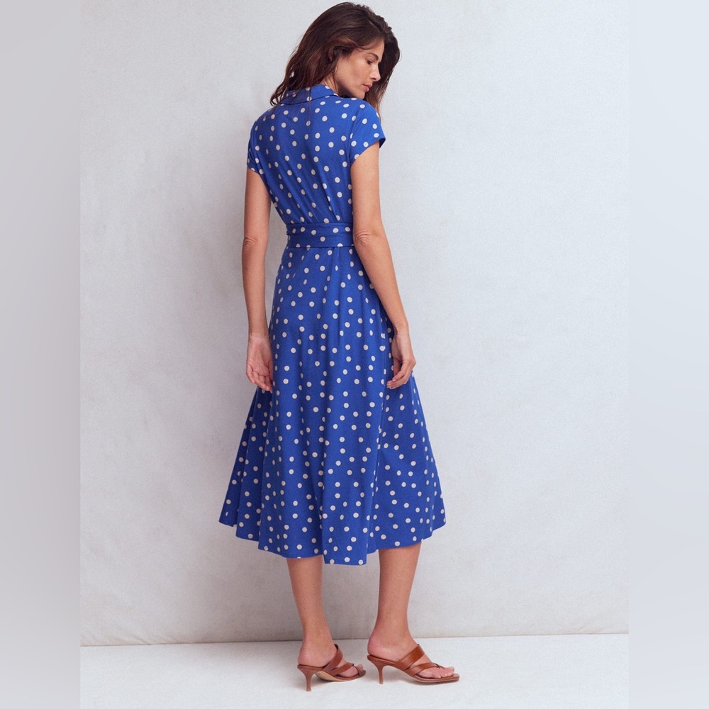 NWT Boden Marcia Jersey Shirt Dress in Bright Blue Painted Dot - Picture 4 of 10